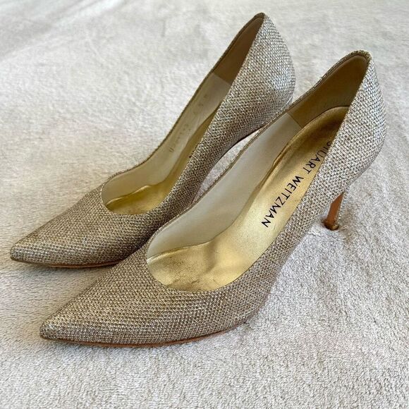 Stuart Weitzman Heist Platinum Noir Pointed Toe Pumps - Picture 1 of 16